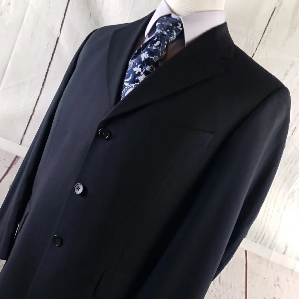 Joseph Abboud 40S Wool 3 Button Blue Birdseye 2pc Suit 32x28 Pleated